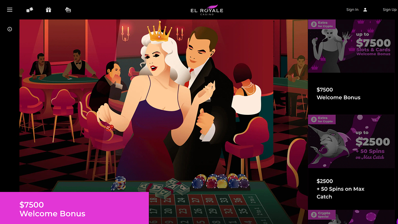Page d'accueil du Royale Casino version ordinateur