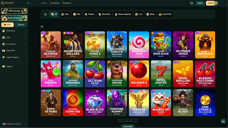 Elarabetカジノのゲームページのスクリーンショット