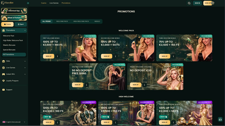 Elarabetカジノのプロモーションページのスクリーンショット