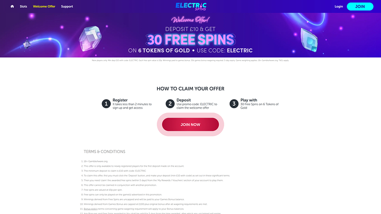 Promociones de Electric Spins Casino para escritorio