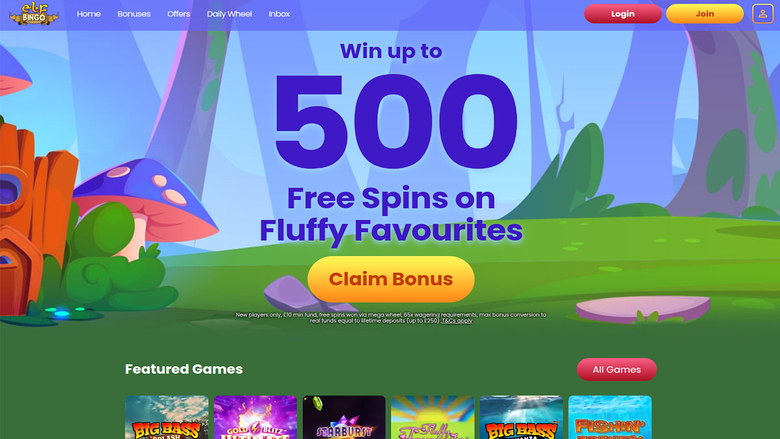 Page d'accueil du casino Elf Bingo version ordinateur