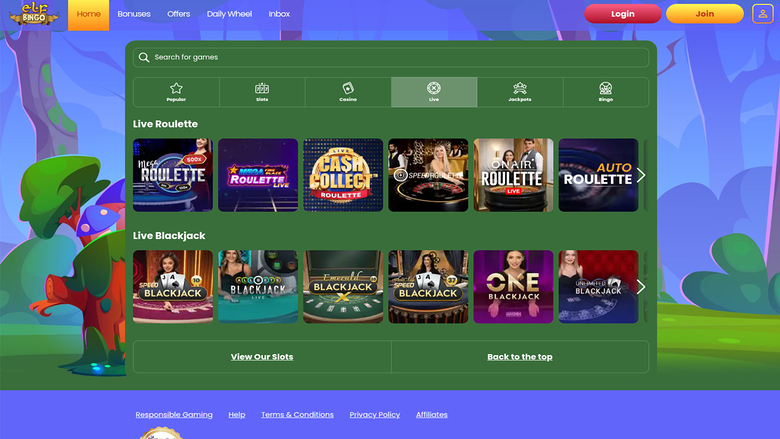 Elf Bingo Casino avec croupier en direct sur ordinateur