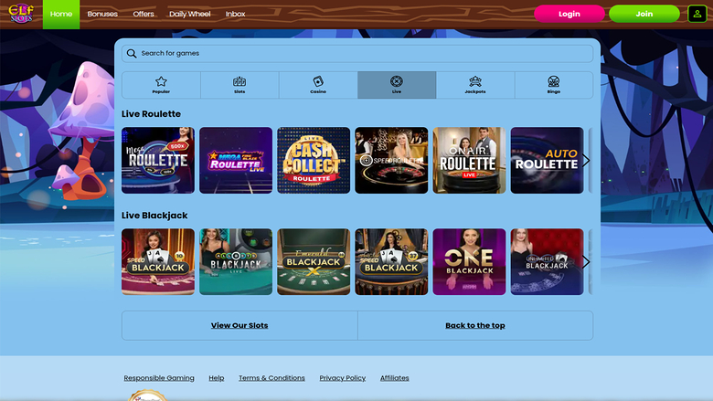 Elf Slots Casino avec croupier en direct sur ordinateur
