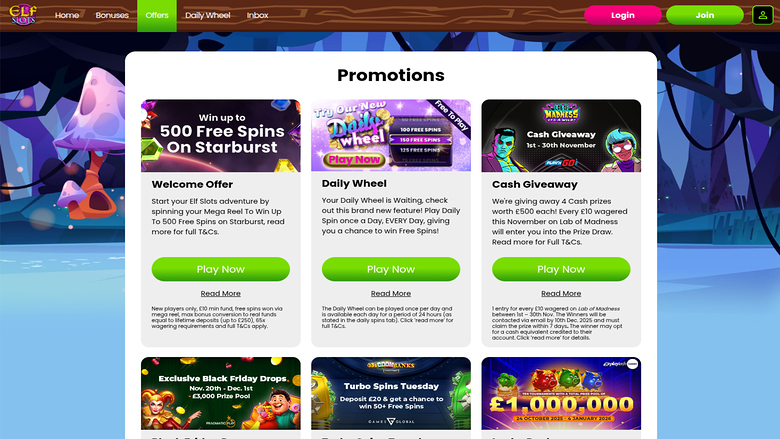 Promotions du casino Elf Slots version ordinateur
