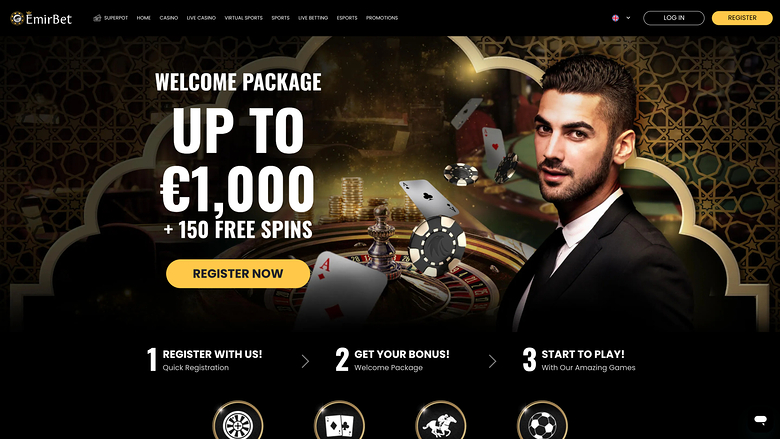 Page d'accueil d'EmirBet version ordinateur