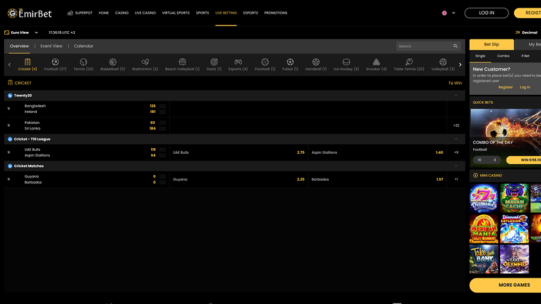 Sports d'EmirBet Desktop