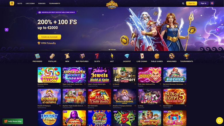 Page d'accueil du casino Emperia (ordinateur)