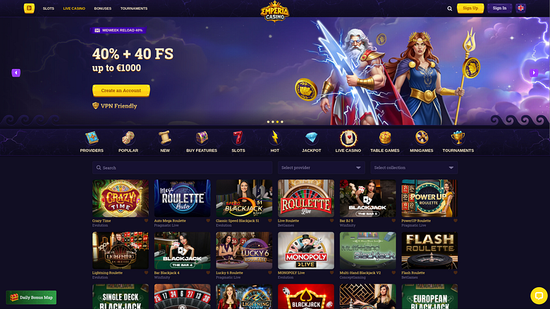 Casino Emperia sur ordinateur avec croupier en direct