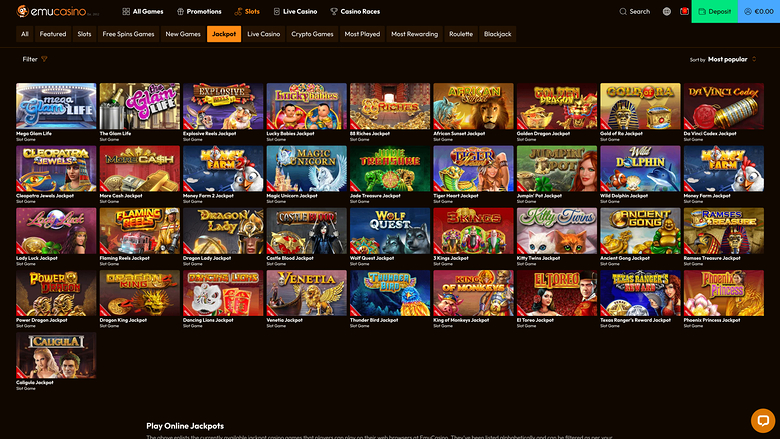 Jackpot du casino Emu sur ordinateur