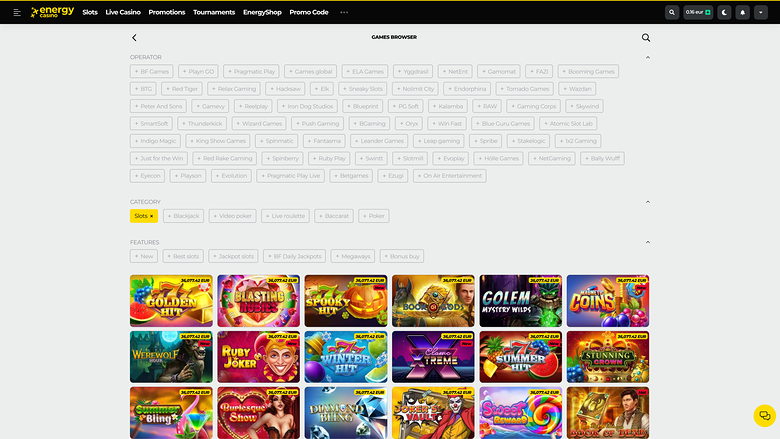 Desktop degli sviluppatori di giochi Energy Casino