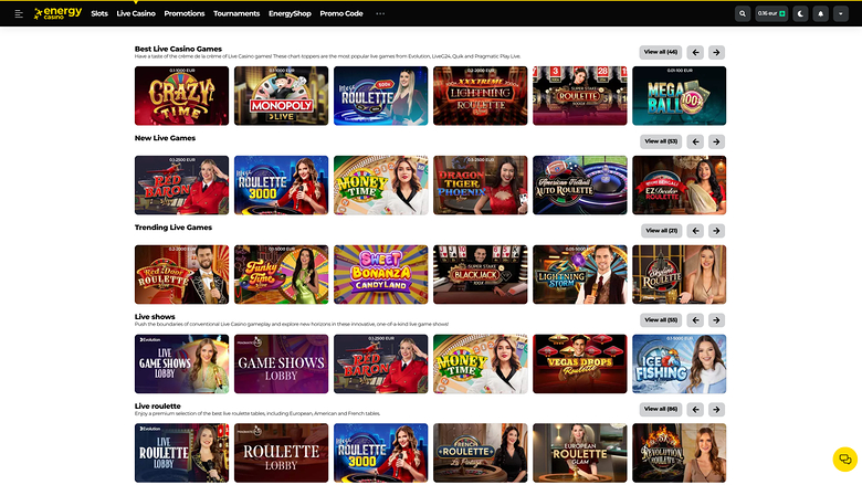 Energy Casino Live Dealer Desktop