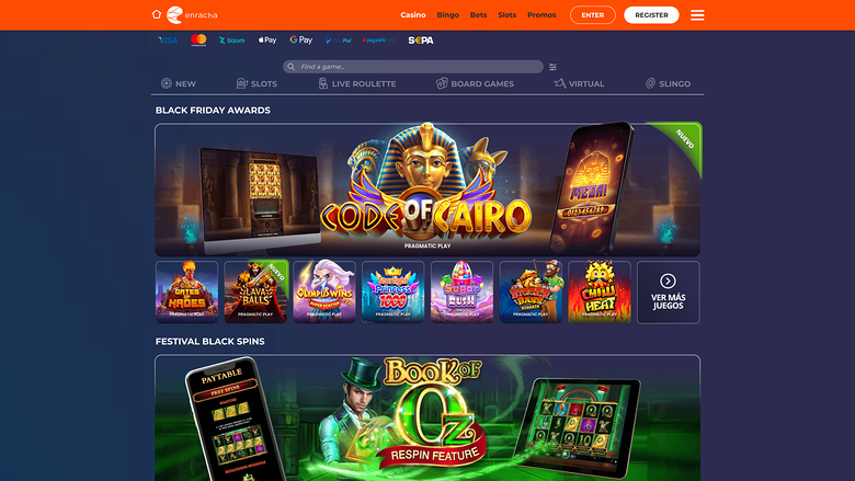 Enracha Casino Homepage Desktop