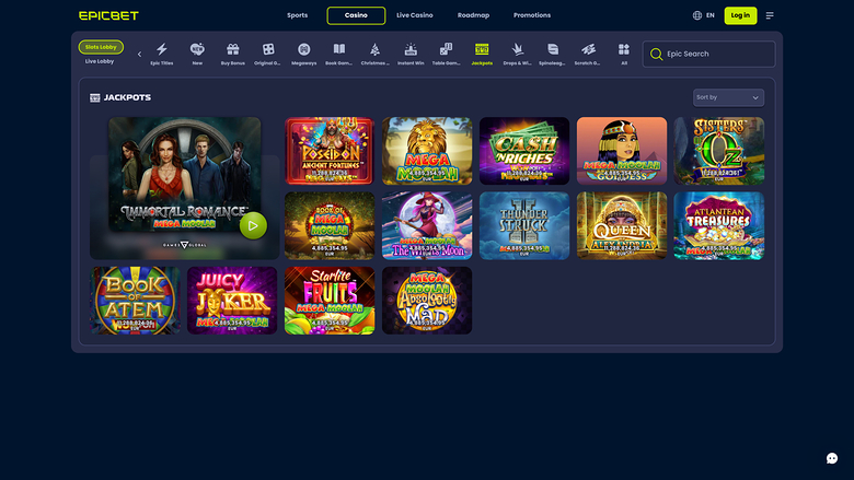 Jackpot du casino EpicBet sur ordinateur