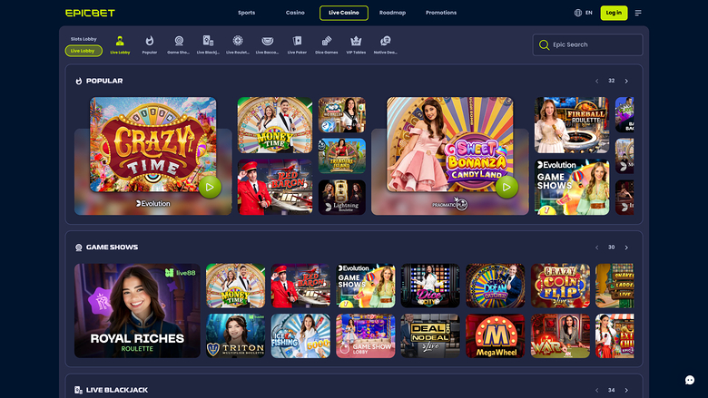 EpicBet Casino avec croupier en direct sur ordinateur