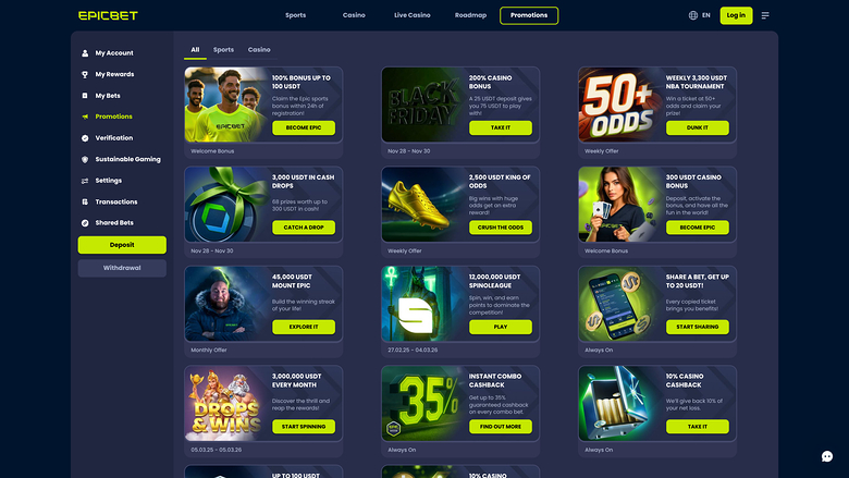 Promotions EpicBet Casino sur ordinateur
