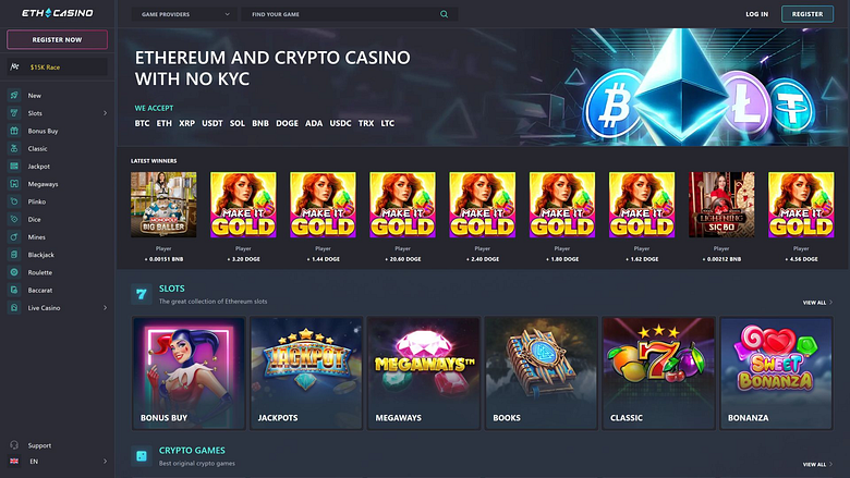 Домашняя страница изображения ETH Casino для рабочего стола