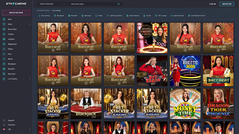 Jeux avec croupier en direct ETH Casino version bureau