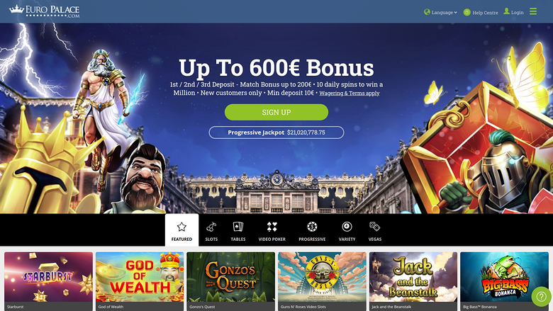 Page d'accueil du casino Euro Palace (version ordinateur)