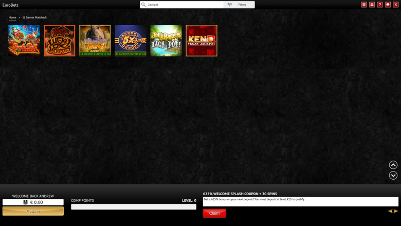 Jackpot du casino EuroBets sur ordinateur