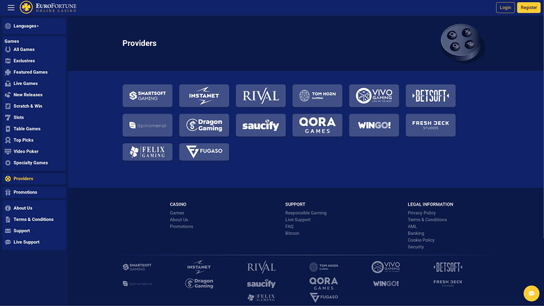 Escritorio para desarrolladores de juegos de casino EuroFortune