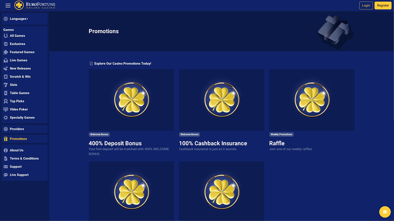 Promociones del Casino EuroFortune para escritorio