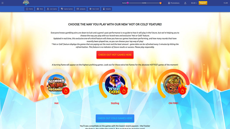 EuroMania Casino Hot N Cold Desktop