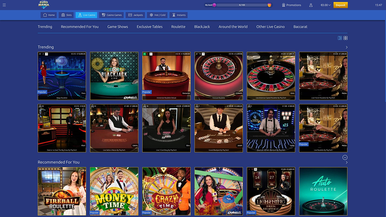 EuroMania Casino Live Dealer Desktop
