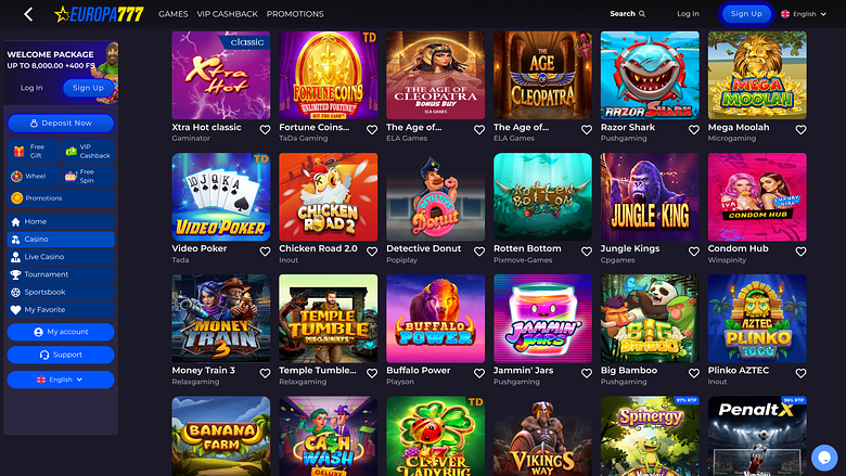 Screenshot der Spieleseite des Europa777 Casinos