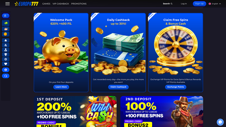 Screenshot der Aktionsseite des Europa777 Casinos