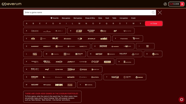 Everum Casino Développeurs de Jeux Bureau