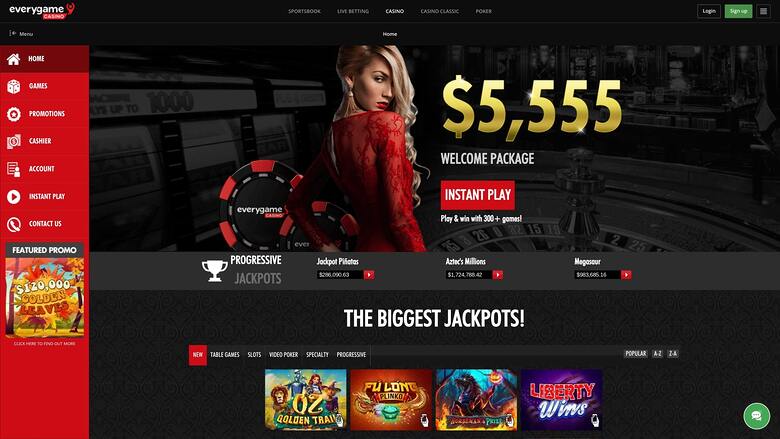Everygame Casino Homepage Desktop