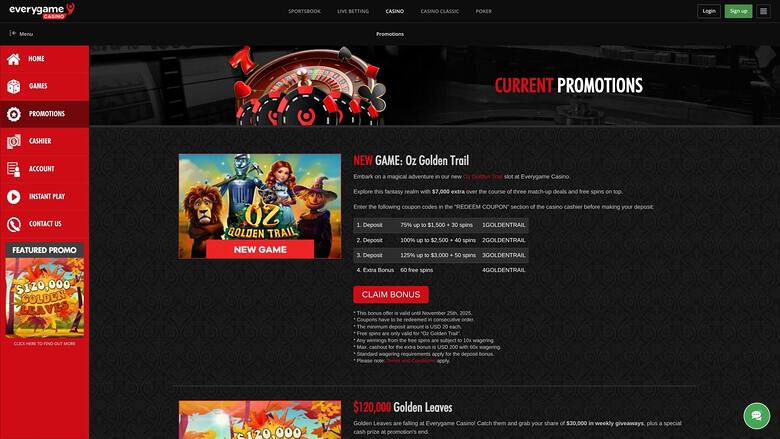 Everygame Casino Promotions Desktop