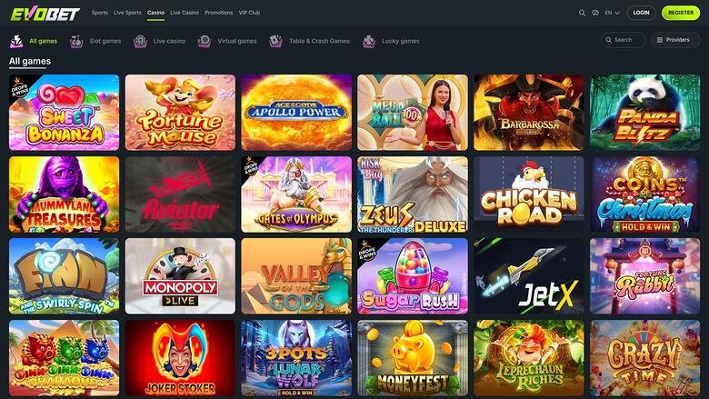 Evobet Casino Games Desktop