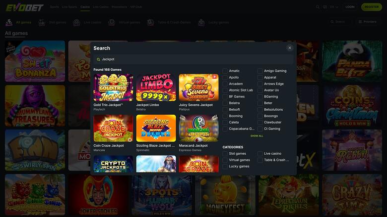 Evobet Casino Jackpot Desktop