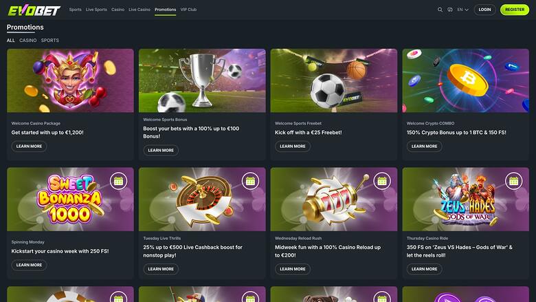 Evobet Casino Promotions Desktop