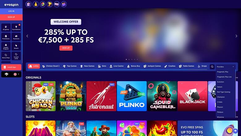 EvoSpin Casino Desarrolladores de Juegos Escritorio