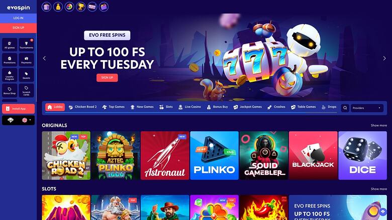 EvoSpin Casino Página de Inicio Escritorio