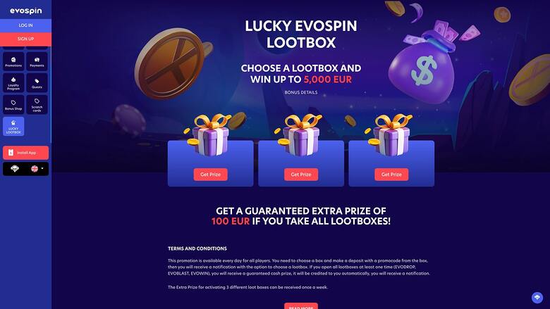 EvoSpin Casino Caja de Botín de la Suerte Escritorio