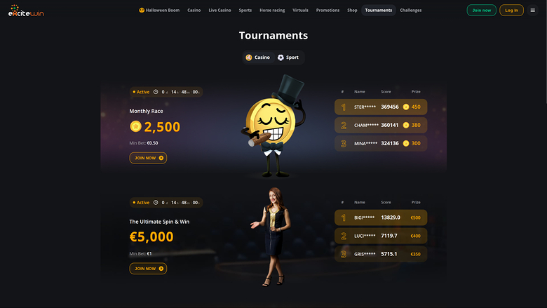ExciteWin Casino Desktop Tournaments