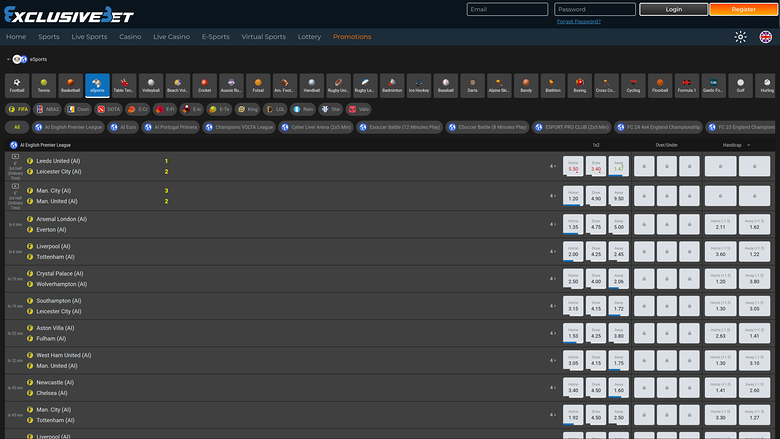 Esports de Exclusive Bet Casino sur ordinateur