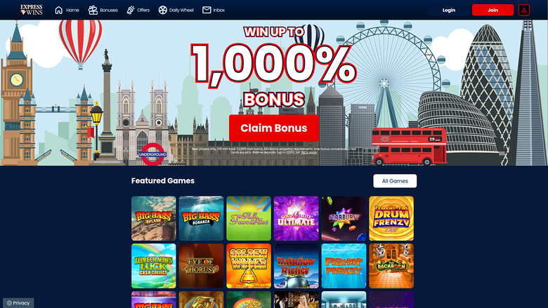 Pagina iniziale di Express Wins per desktop