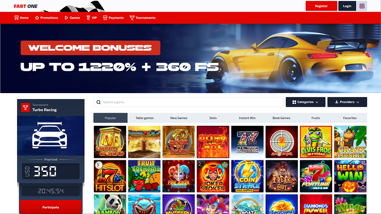 Page d’accueil de F1 Casino pour ordinateur de bureau