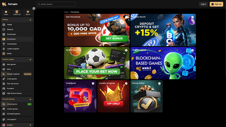 Promotions de Fairspin Casino pour ordinateur de bureau