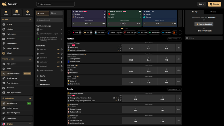 Sports de Fairspin Casino pour ordinateur de bureau