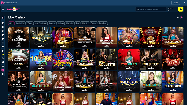 Casino FanoBet con crupier en vivo (versión de escritorio)