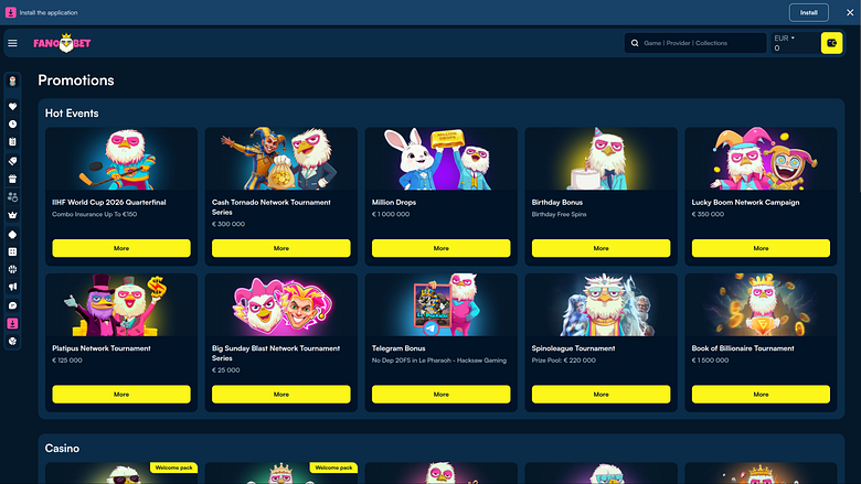 Promociones de FanoBet Casino (Versión de escritorio)