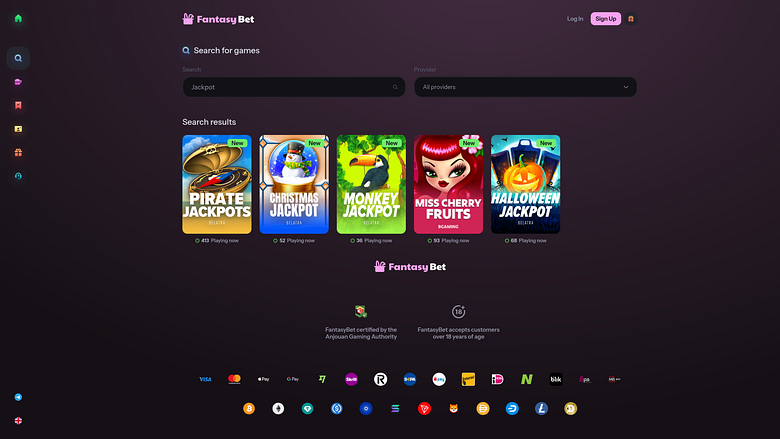 Джекпот казино FantasyBet для настольных компьютеров