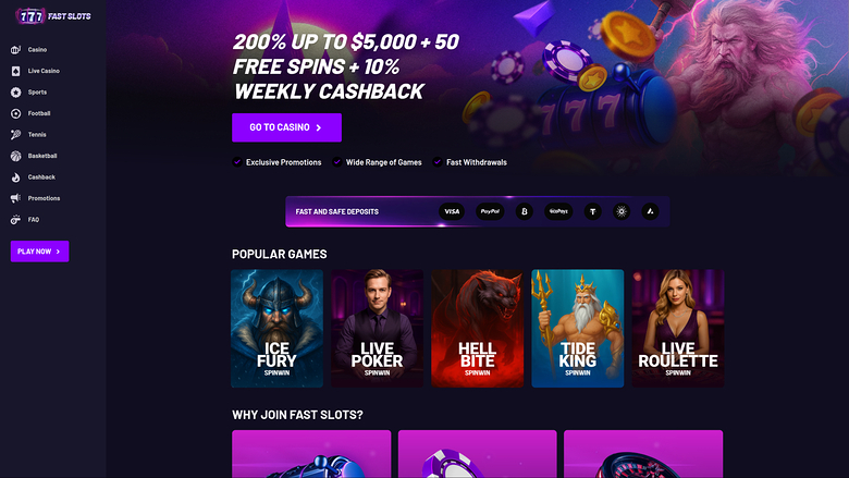 Fast Slots Casino Desktop Homepage