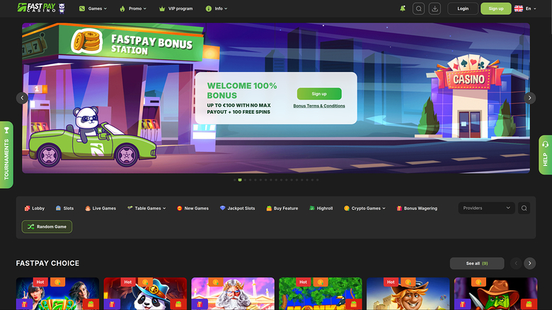 Page d'accueil de Fastpay Casino sur ordinateur