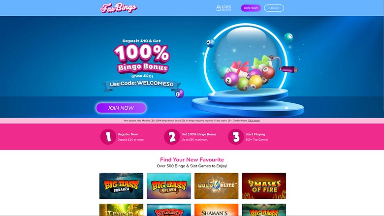 Página de inicio de Favbingo Casino para escritorio